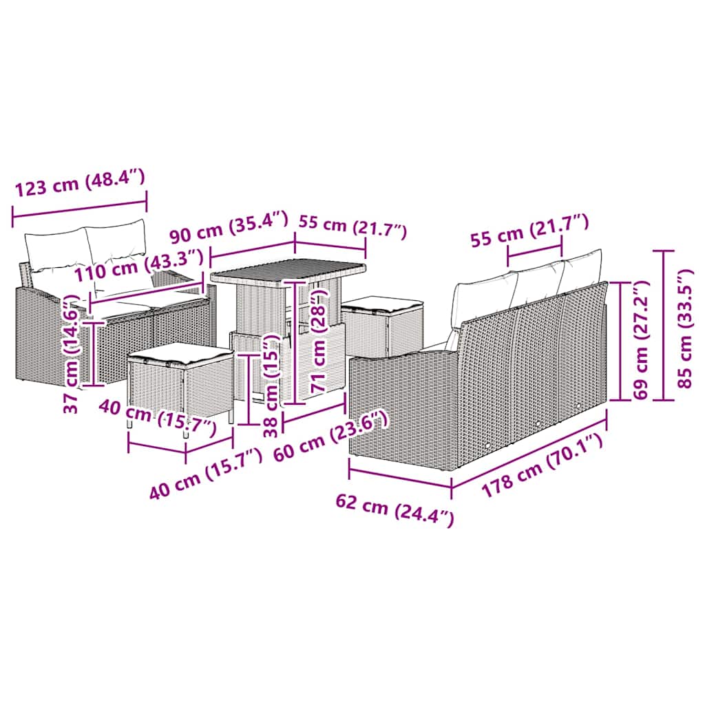 Σετ Καναπέ Κήπου με μαξιλάρι 8 pcs Μπεζ συνθετικό ρατάν