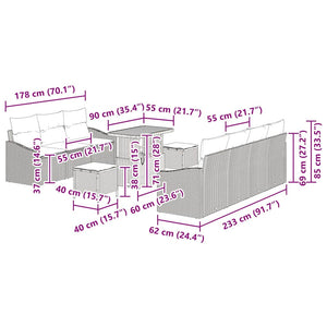 Σετ Καναπέ Κήπου με μαξιλάρι 10 pcs Μπεζ συνθετικό ρατάν - Pakobazaar