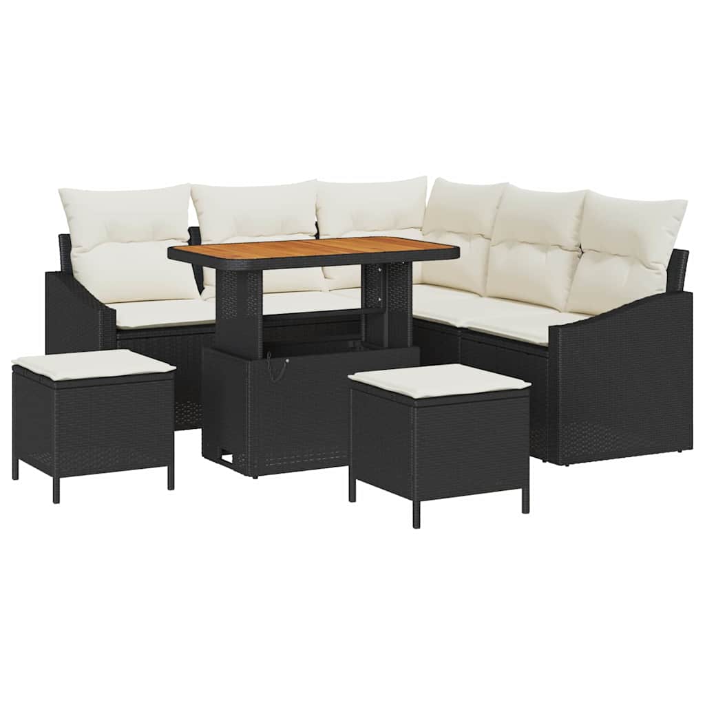 Σετ Καναπέ Κήπου με μαξιλάρι 8 pcs Μαύρο συνθετικό ρατάν