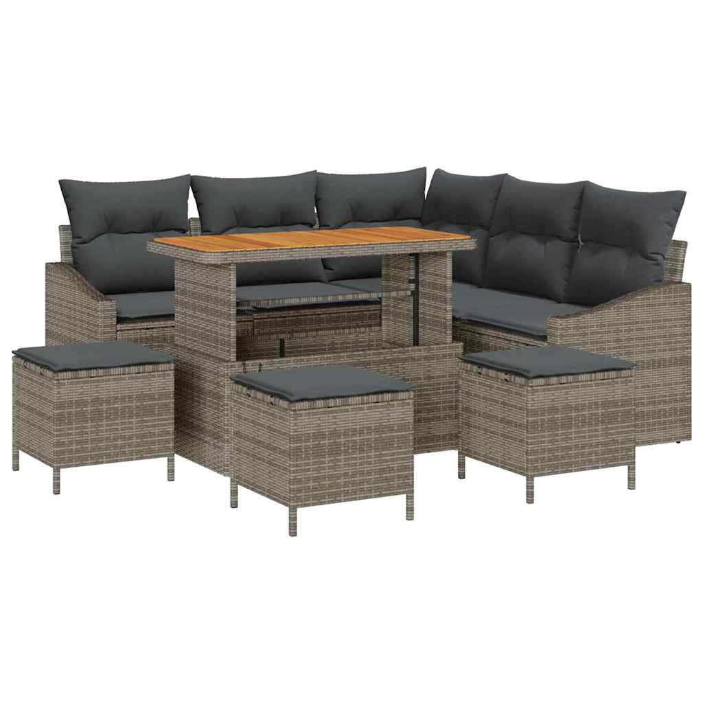 Σετ Καναπέ Κήπου με μαξιλάρι 9 pcs Γκρι συνθετικό ρατάν