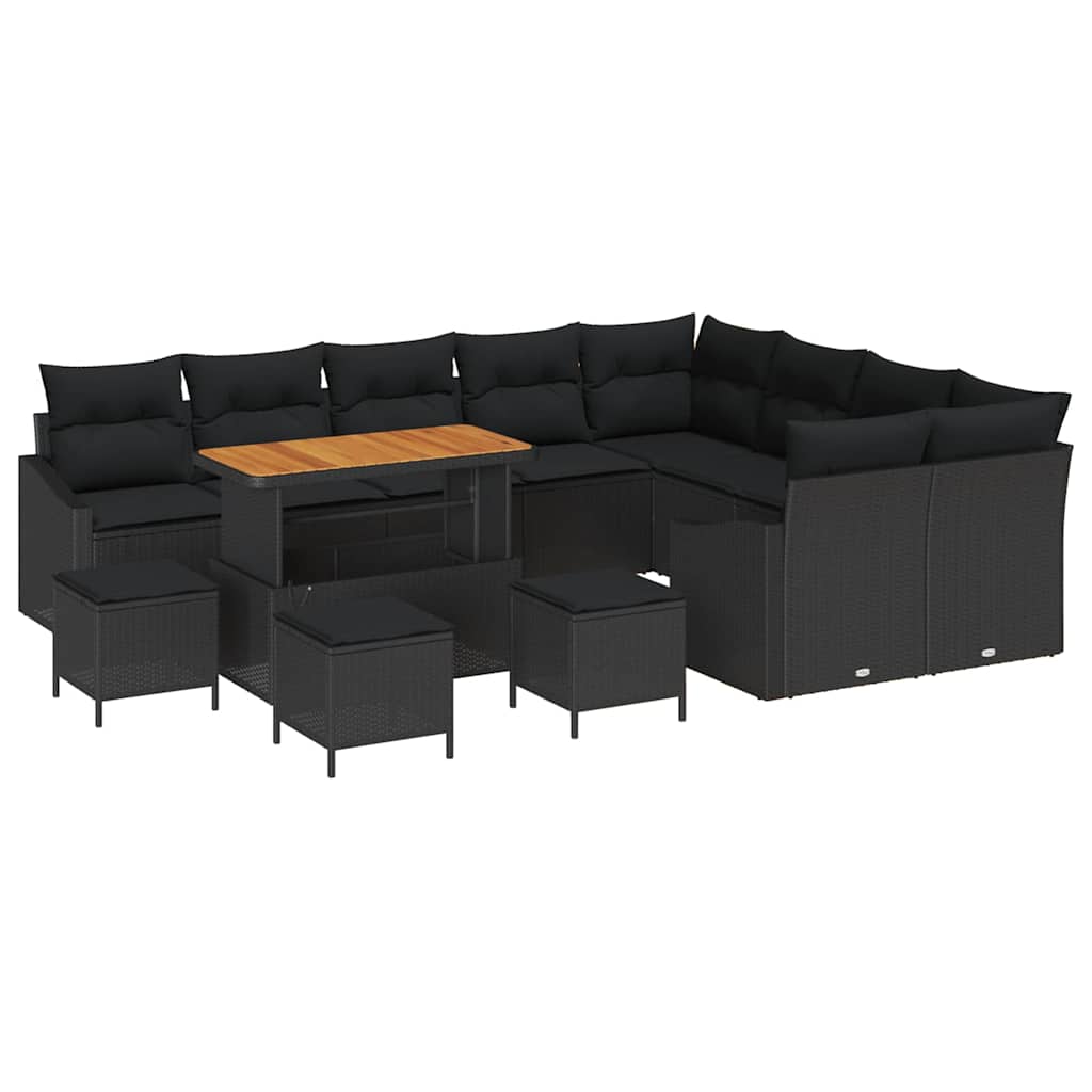 Σετ Καναπέ Κήπου με μαξιλάρι 13 pcs Μαύρο συνθετικό ρατάν - Pakobazaar