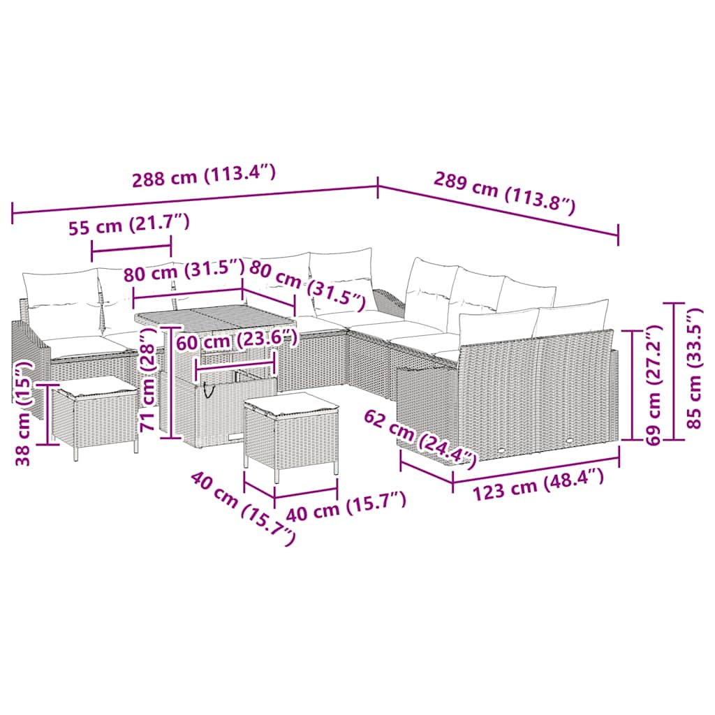 Σετ Καναπέ Κήπου με μαξιλάρι 13 pcs Μαύρο συνθετικό ρατάν