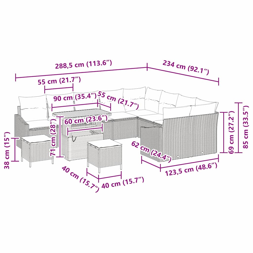 Σετ Καναπέ Κήπου με μαξιλάρι 13 pcs Γκρι συνθετικό ρατάν