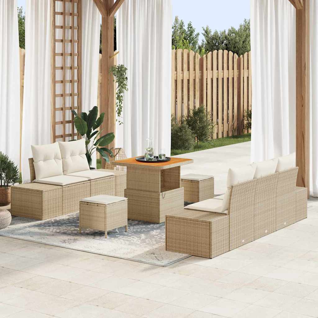 Σετ Καναπέ Κήπου με μαξιλάρι 8 pcs Μπεζ συνθετικό ρατάν - Pakobazaar
