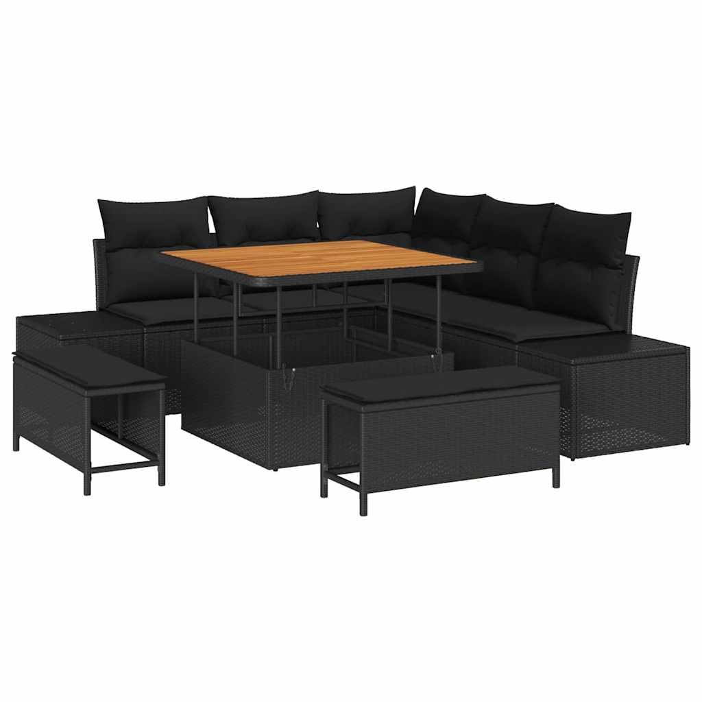 Σετ Καναπέ Κήπου με μαξιλάρι 8 pcs Μαύρο συνθετικό ρατάν - Pakobazaar
