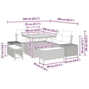 Σετ Καναπέ Κήπου με μαξιλάρι 8 pcs Μπεζ συνθετικό ρατάν - Pakobazaar
