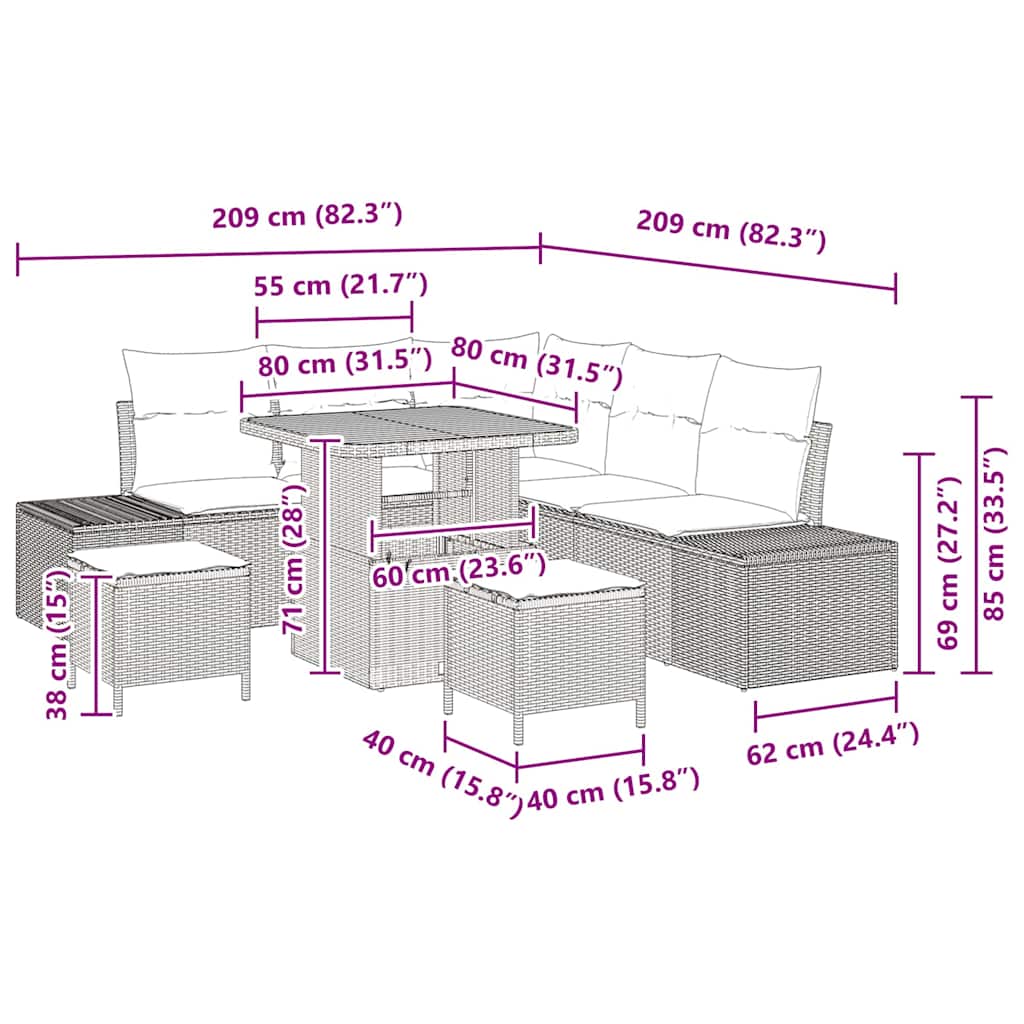 Σετ Καναπέ Κήπου με μαξιλάρι 8 pcs Μαύρο συνθετικό ρατάν - Pakobazaar