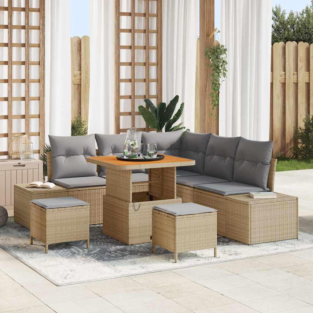 Σετ Καναπέ Κήπου με μαξιλάρι 8 pcs Μπεζ συνθετικό ρατάν