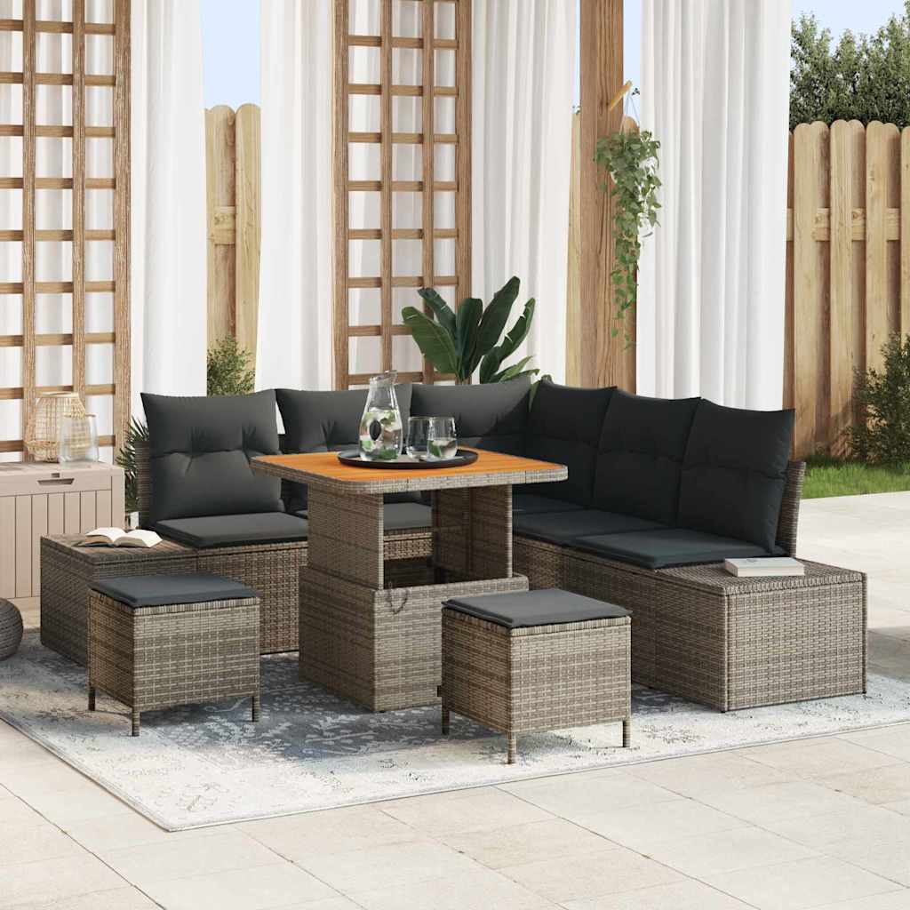 Σετ Καναπέ Κήπου με μαξιλάρι 8 pcs Γκρι συνθετικό ρατάν