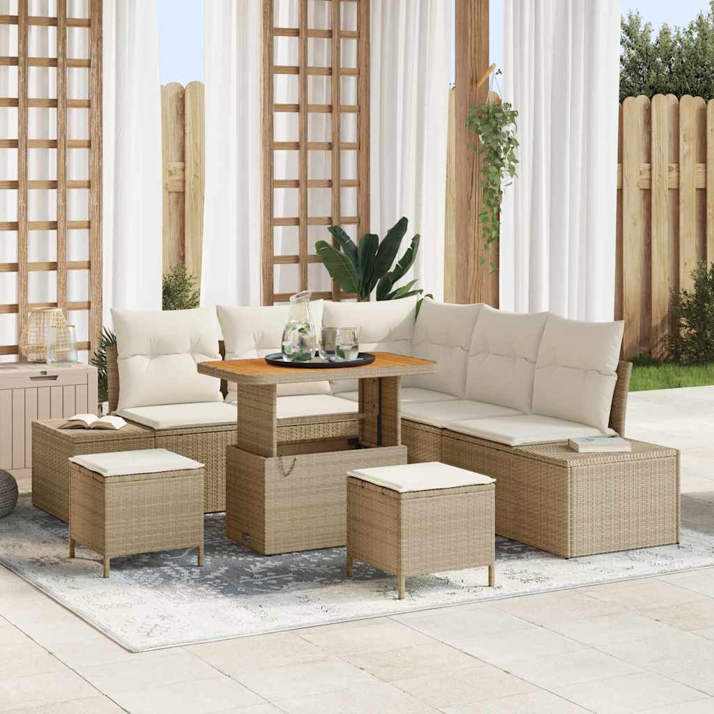 Σετ Καναπέ Κήπου με μαξιλάρι 8 pcs Μπεζ συνθετικό ρατάν