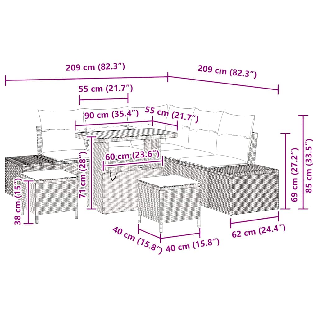 Σετ Καναπέ Κήπου με μαξιλάρι 8 pcs Μπεζ συνθετικό ρατάν