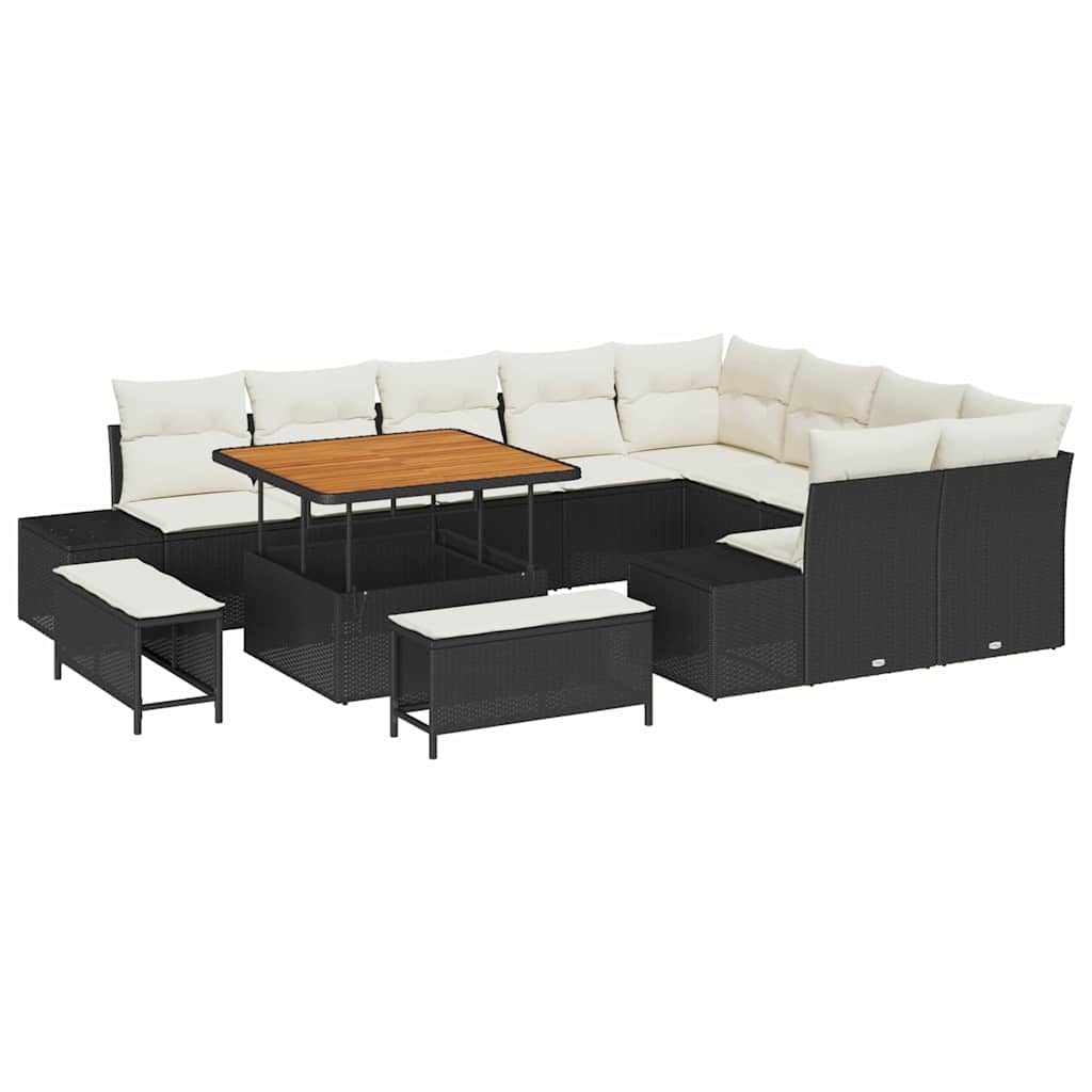 Σετ Καναπέ Κήπου με μαξιλάρι 12 pcs Μαύρο συνθετικό ρατάν