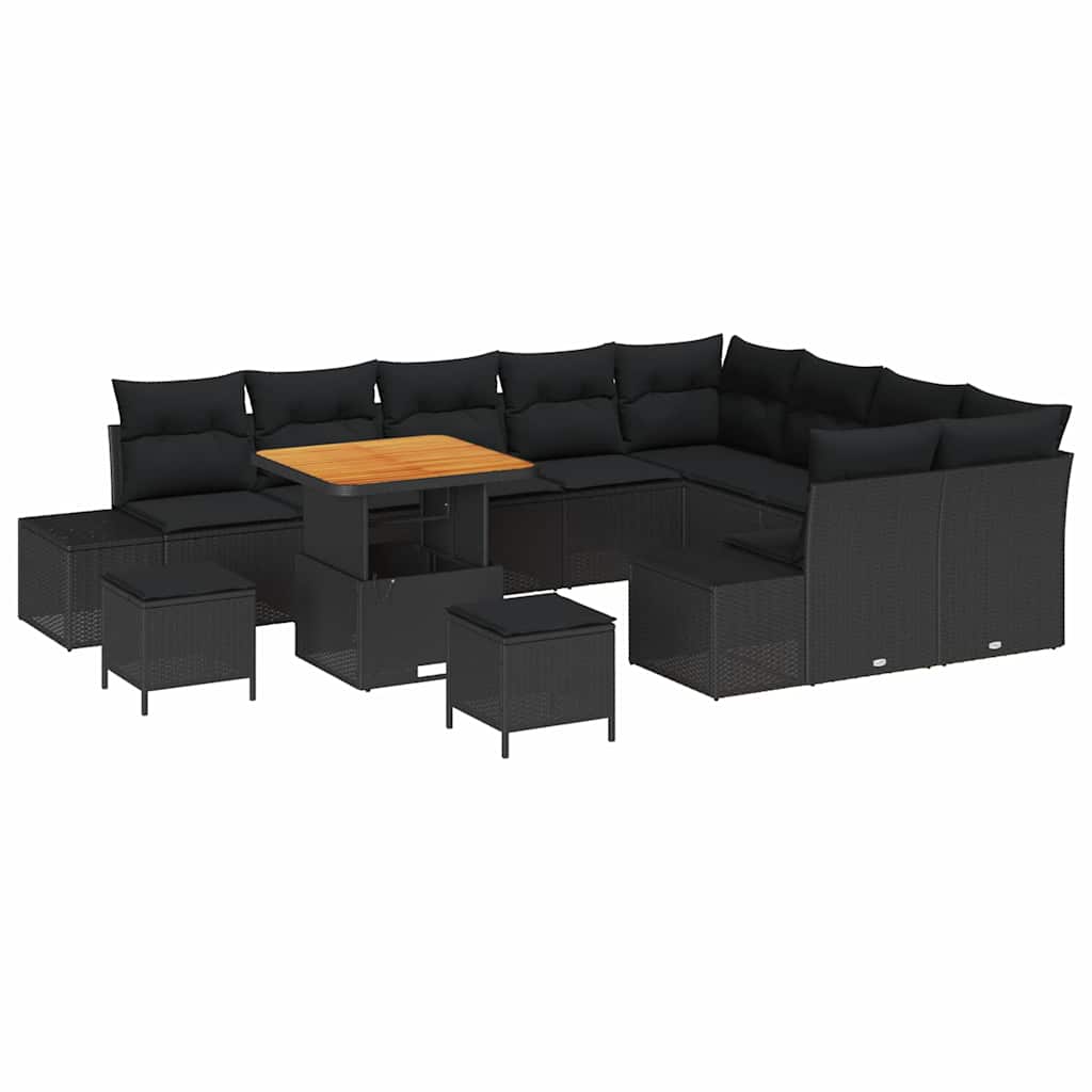 Σετ Καναπέ Κήπου με μαξιλάρι 12 pcs Μαύρο συνθετικό ρατάν - Pakobazaar