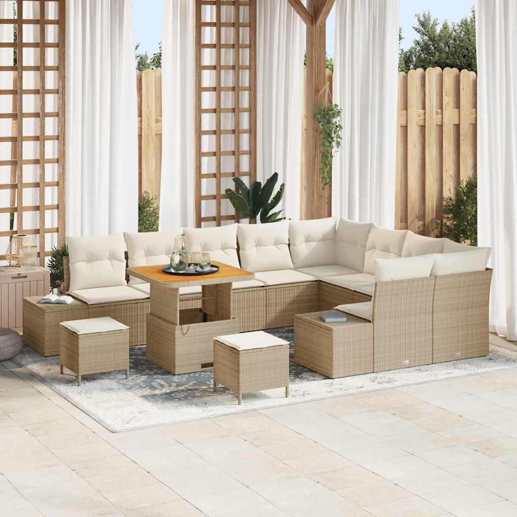 Σετ Καναπέ Κήπου με μαξιλάρι 12 pcs Μπεζ συνθετικό ρατάν