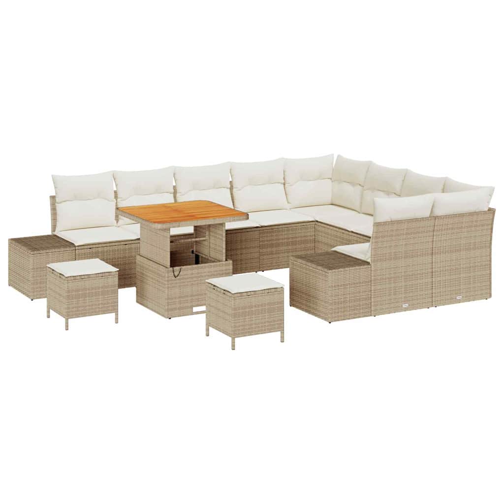 Σετ Καναπέ Κήπου με μαξιλάρι 12 pcs Μπεζ συνθετικό ρατάν