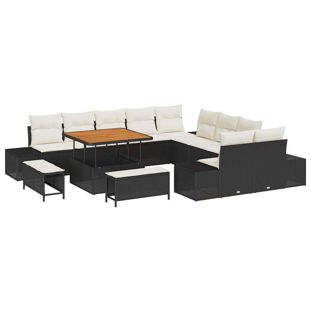 Σετ Καναπέ Κήπου με μαξιλάρι 13 pcs Μαύρο συνθετικό ρατάν