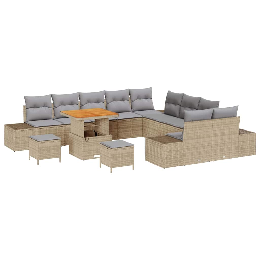 Σετ Καναπέ Κήπου με μαξιλάρι 13 pcs Μπεζ συνθετικό ρατάν