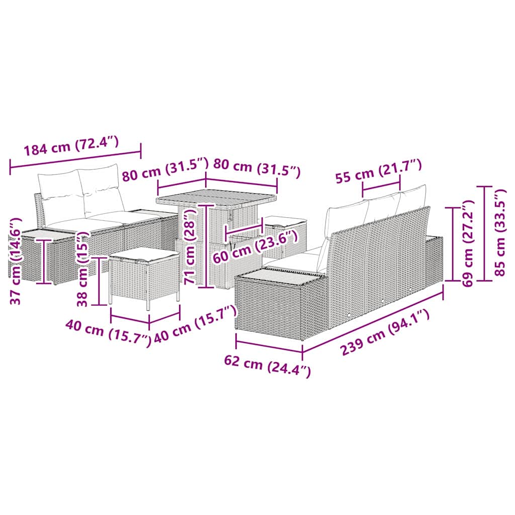 Σετ Καναπέ Κήπου 8 pcs Γκρι συνθετικό ρατάν