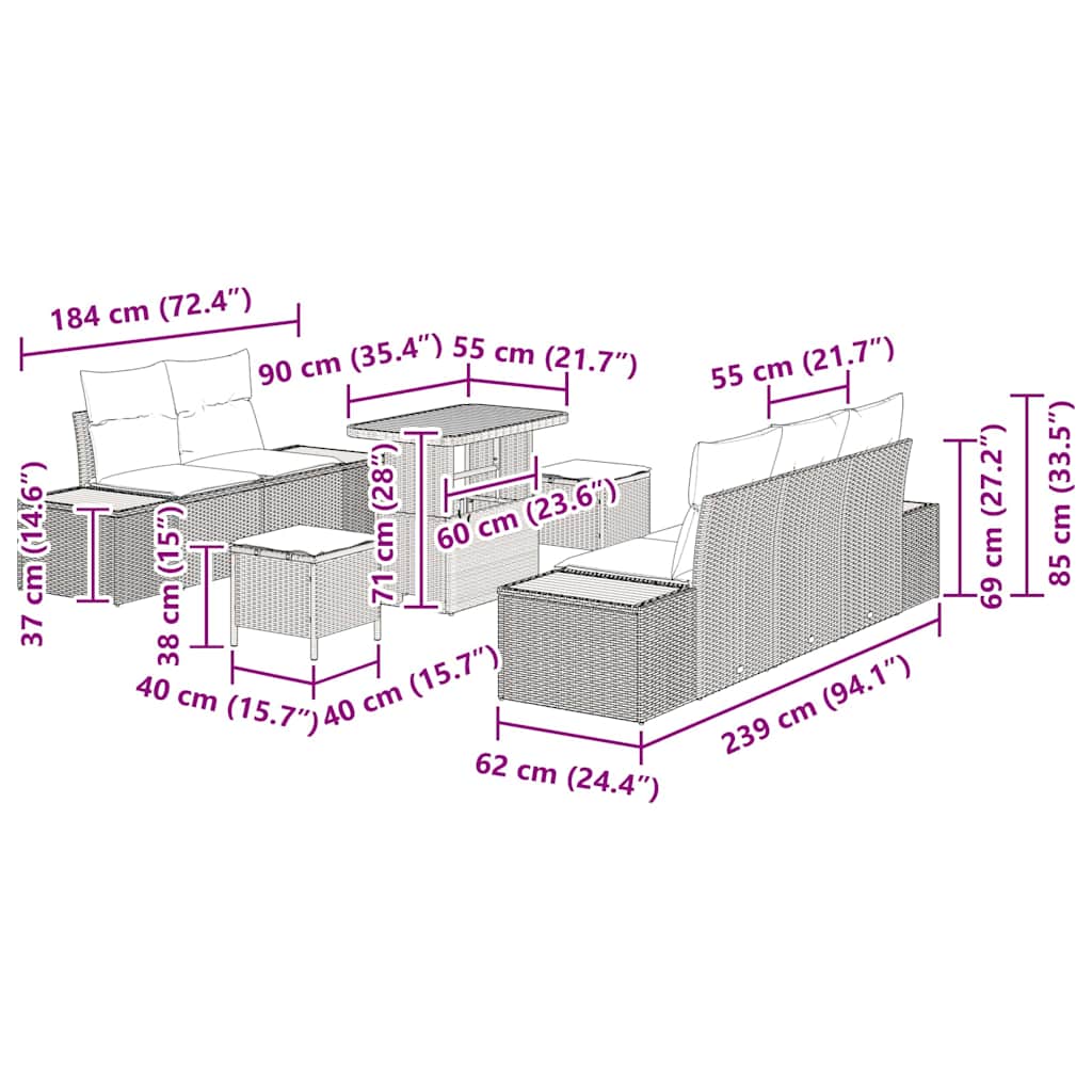Σετ Καναπέ Κήπου 8 pcs Γκρι συνθετικό ρατάν