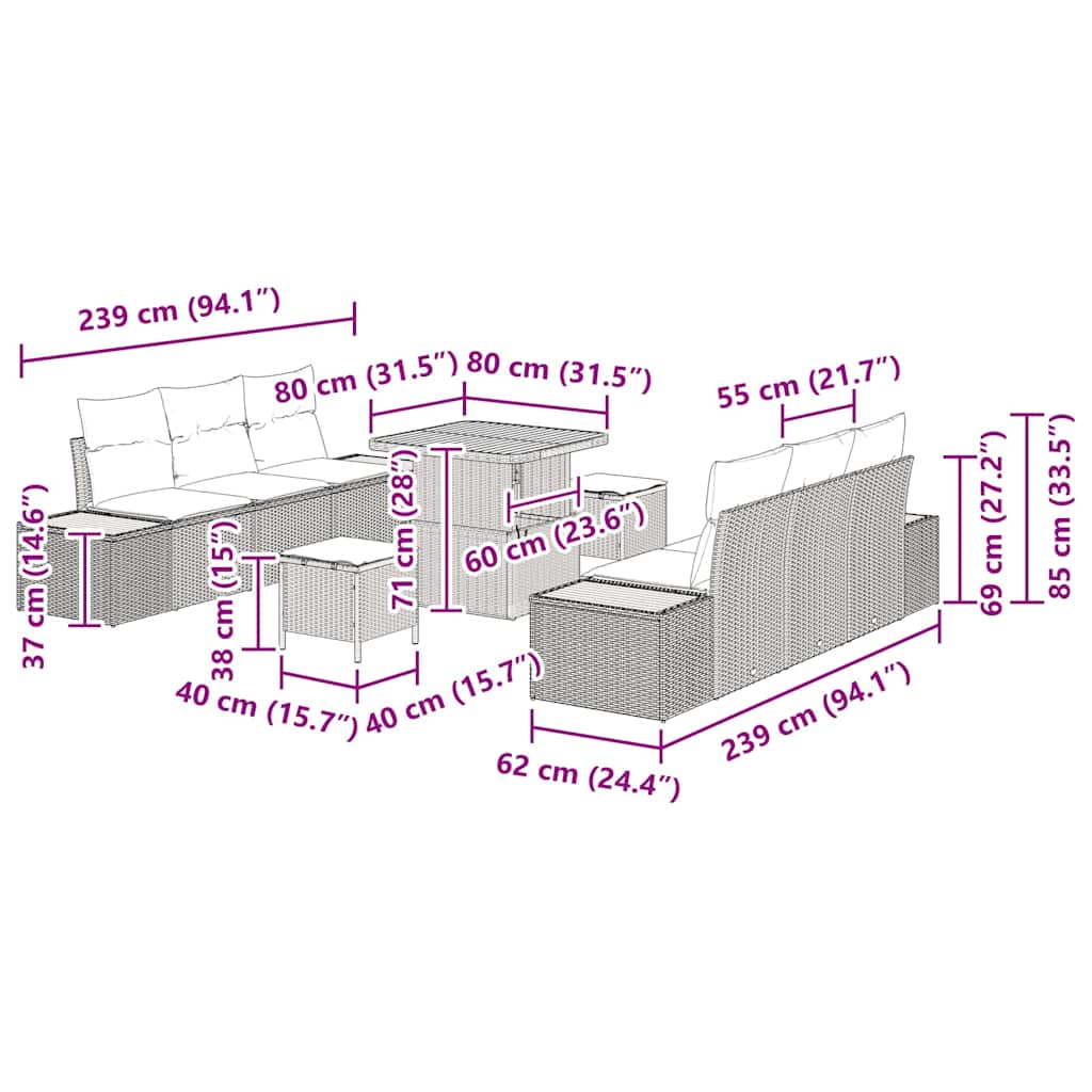 Σετ Καναπέ Κήπου 9 pcs Μπεζ συνθετικό ρατάν