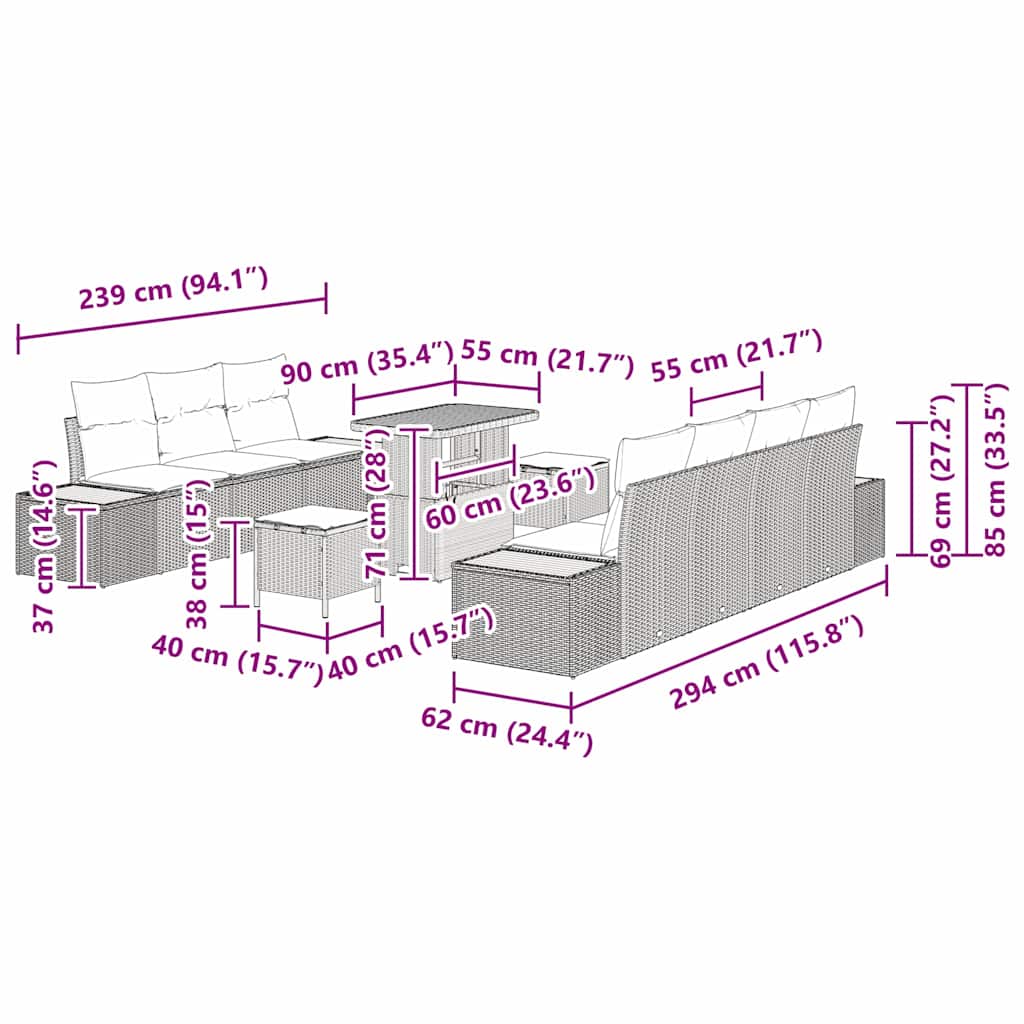Σετ Καναπέ Κήπου 10 pcs Μπεζ συνθετικό ρατάν