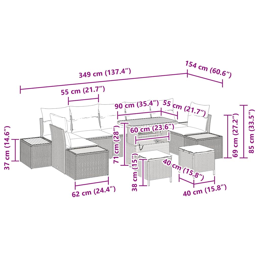 Σετ Καναπέ Κήπου 10 pcs Γκρι συνθετικό ρατάν