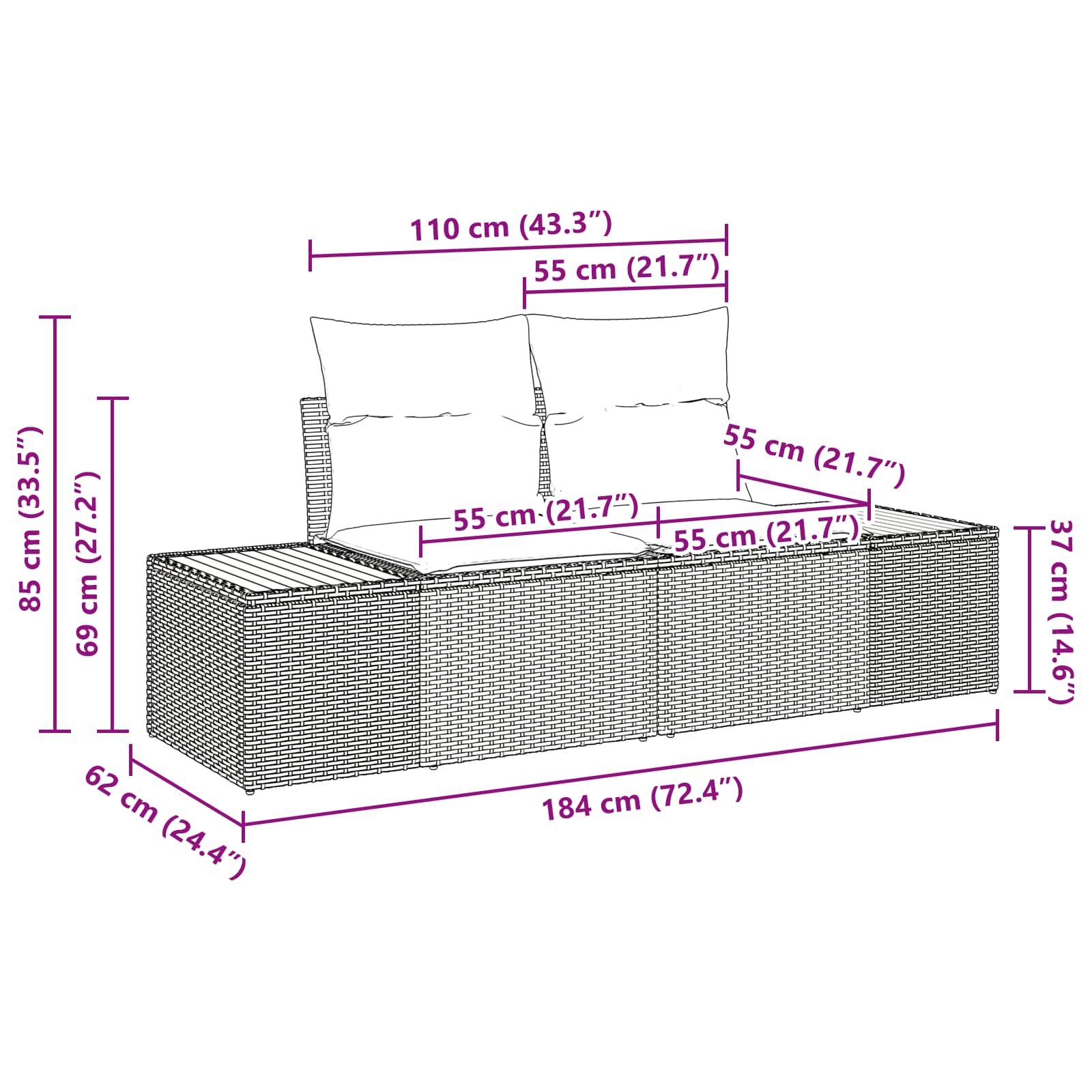 Σετ Καναπέ Κήπου 9 pcs Μαύρο συνθετικό ρατάν