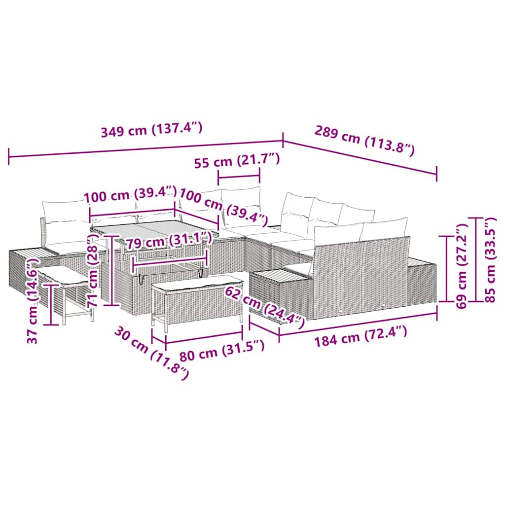 Σετ Καναπέ Κήπου 13 pcs Μπεζ συνθετικό ρατάν
