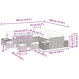 Σετ Καναπέ Κήπου 14 pcs Μαύρο συνθετικό ρατάν - Pakobazaar