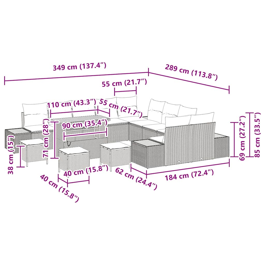 Σετ Καναπέ Κήπου 14 pcs Γκρι συνθετικό ρατάν