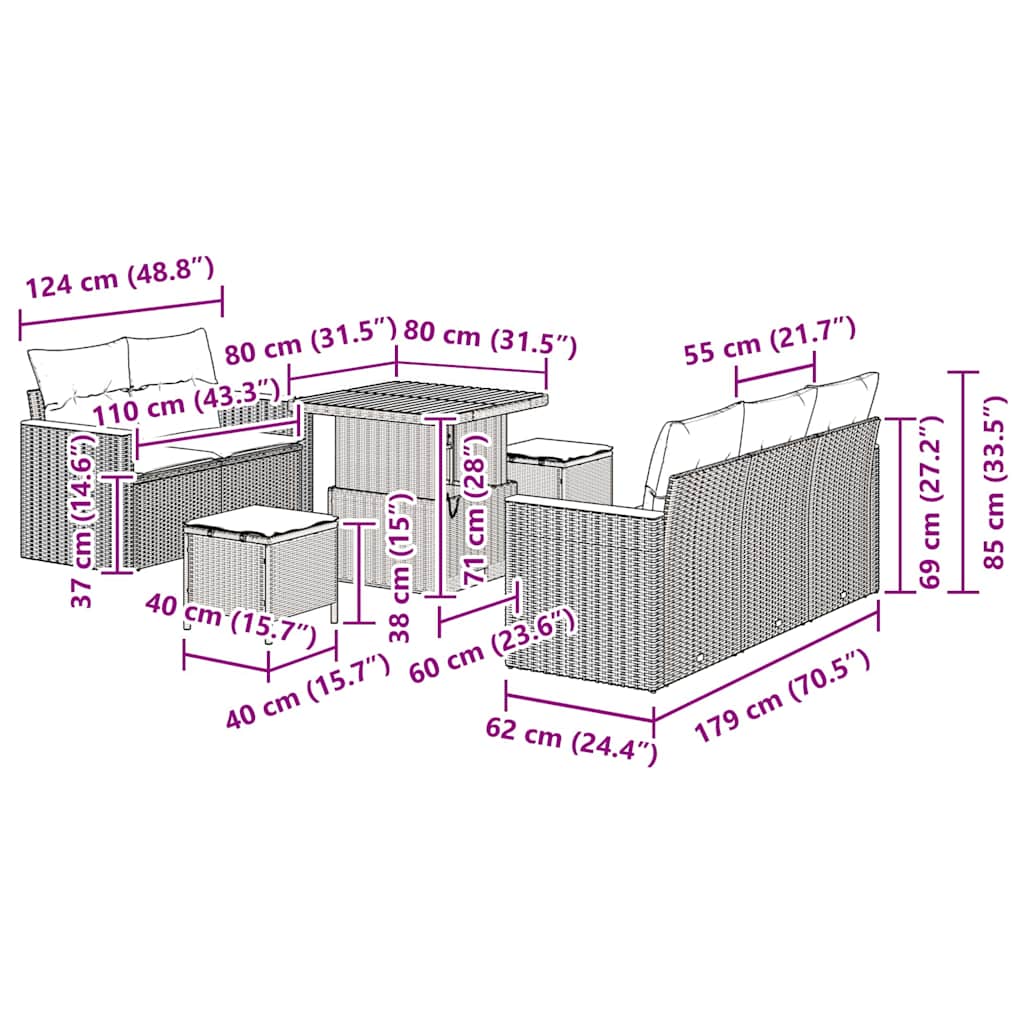 Σετ Καναπέ Κήπου 8 pcs Μπεζ συνθετικό ρατάν