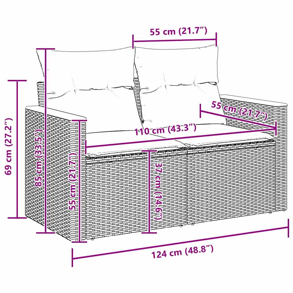 Σετ Καναπέ Κήπου 8 pcs Μαύρο συνθετικό ρατάν
