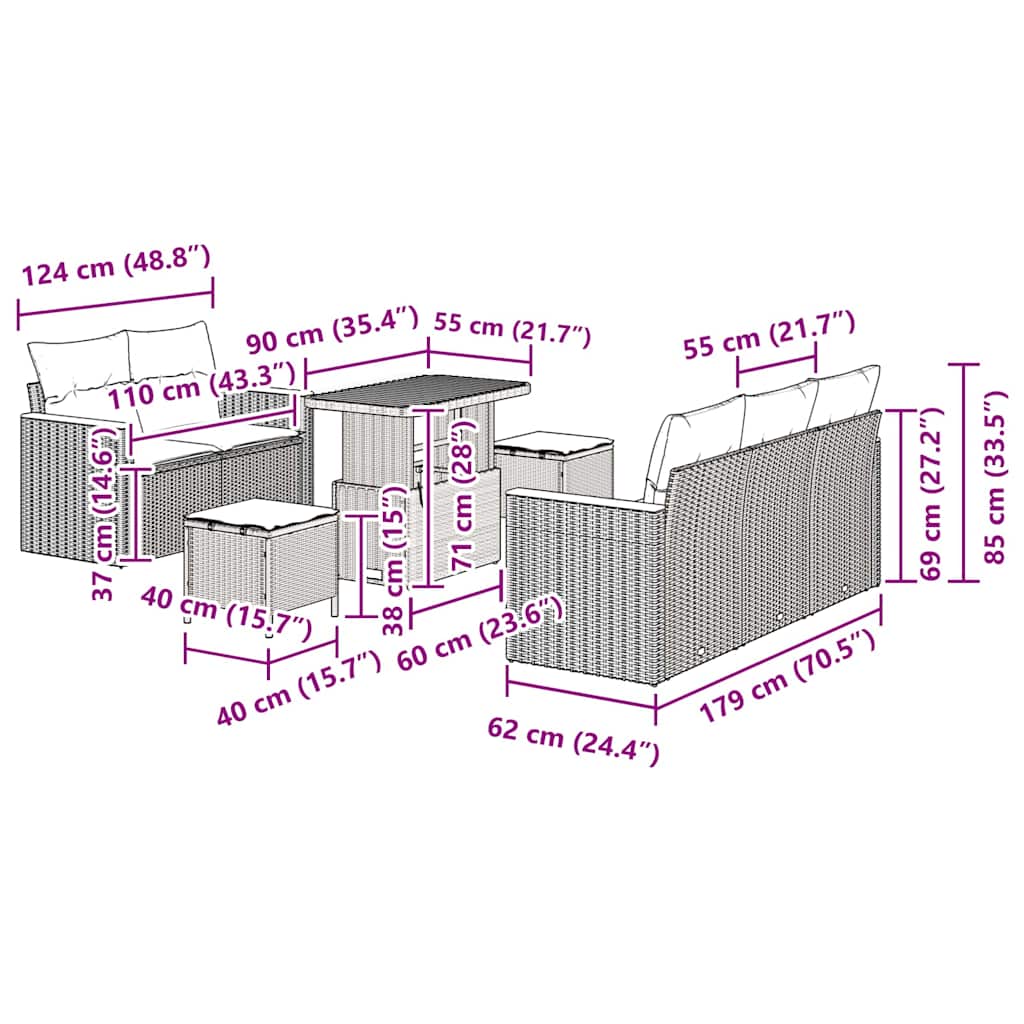 Σετ Καναπέ Κήπου 8 pcs Γκρι συνθετικό ρατάν