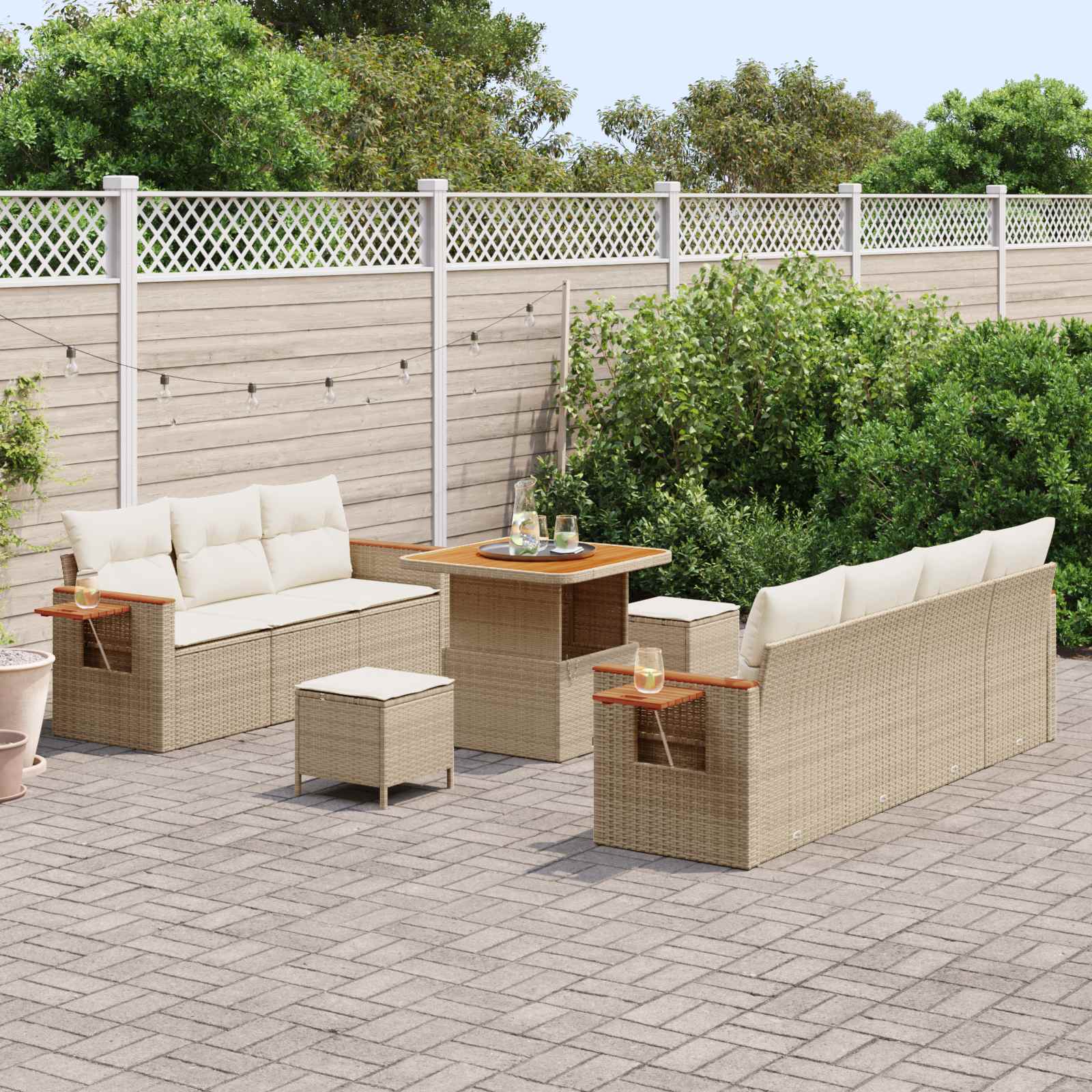 Σετ Καναπέ Κήπου 10 pcs Μπεζ συνθετικό ρατάν - Pakobazaar