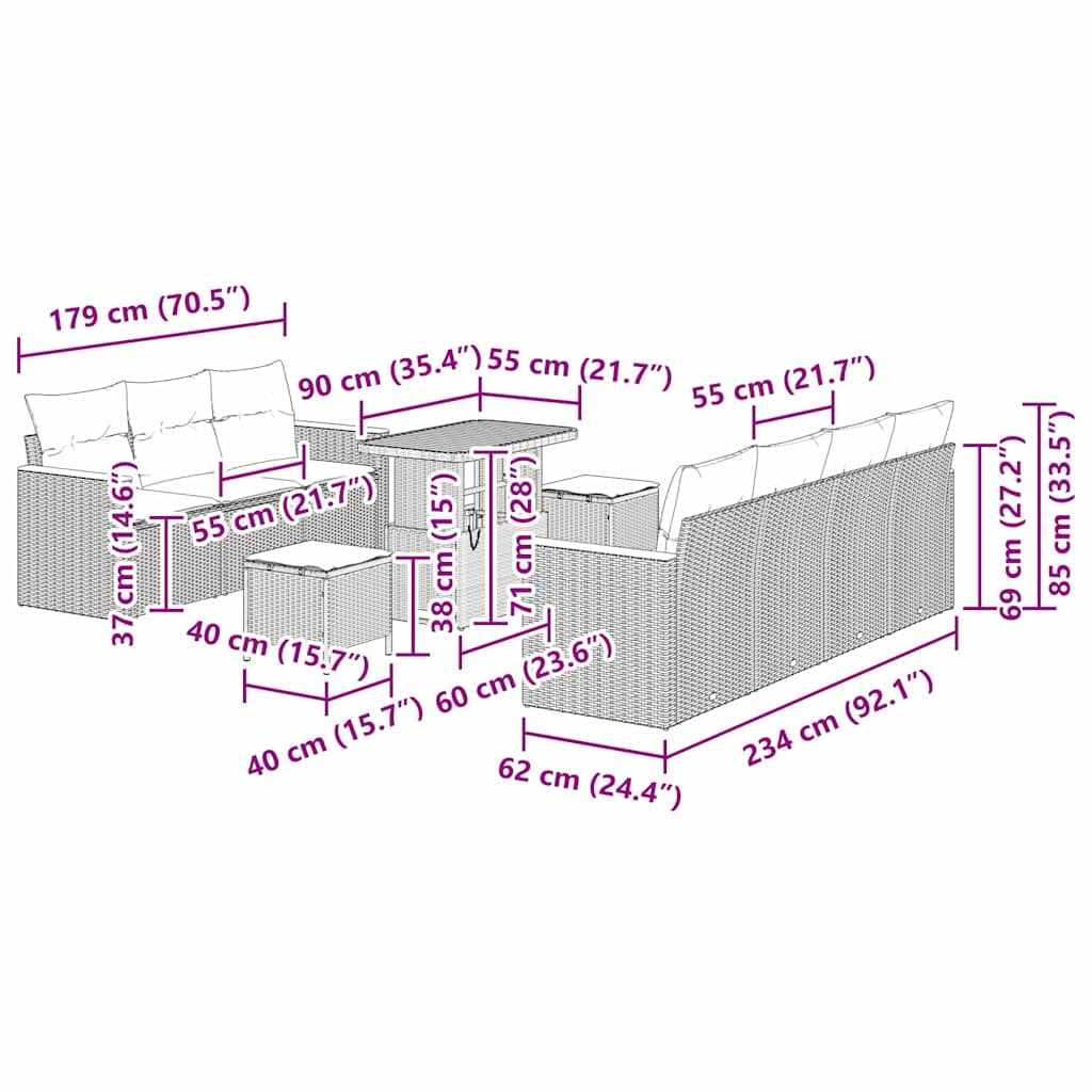 Σετ Καναπέ Κήπου 10 pcs Μαύρο συνθετικό ρατάν