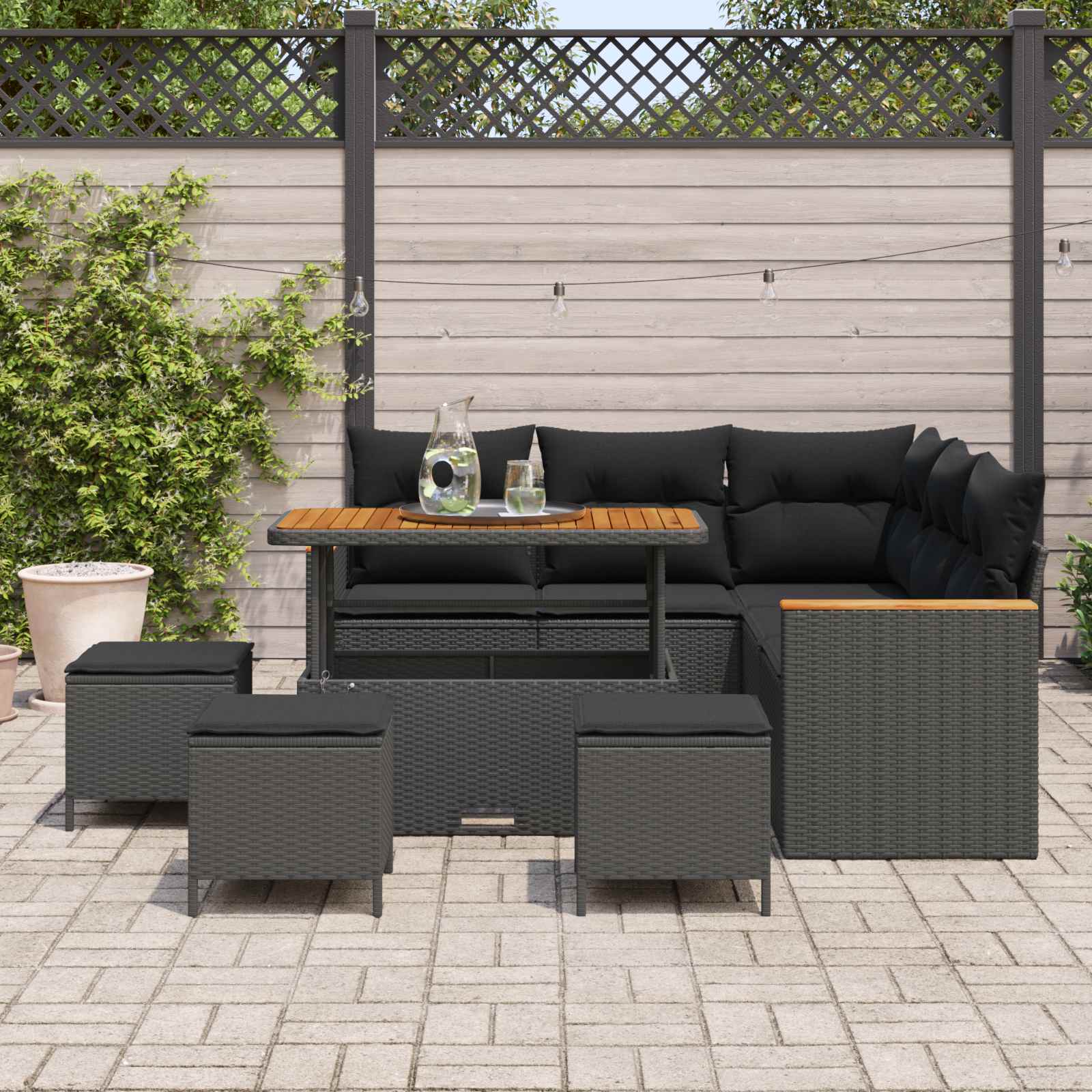 Σετ Καναπέ Κήπου 9 pcs Μαύρο συνθετικό ρατάν - Pakobazaar