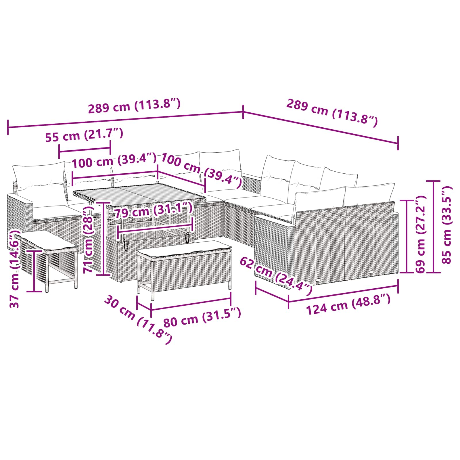 Σετ Καναπέ Κήπου 13 pcs Μαύρο συνθετικό ρατάν - Pakobazaar