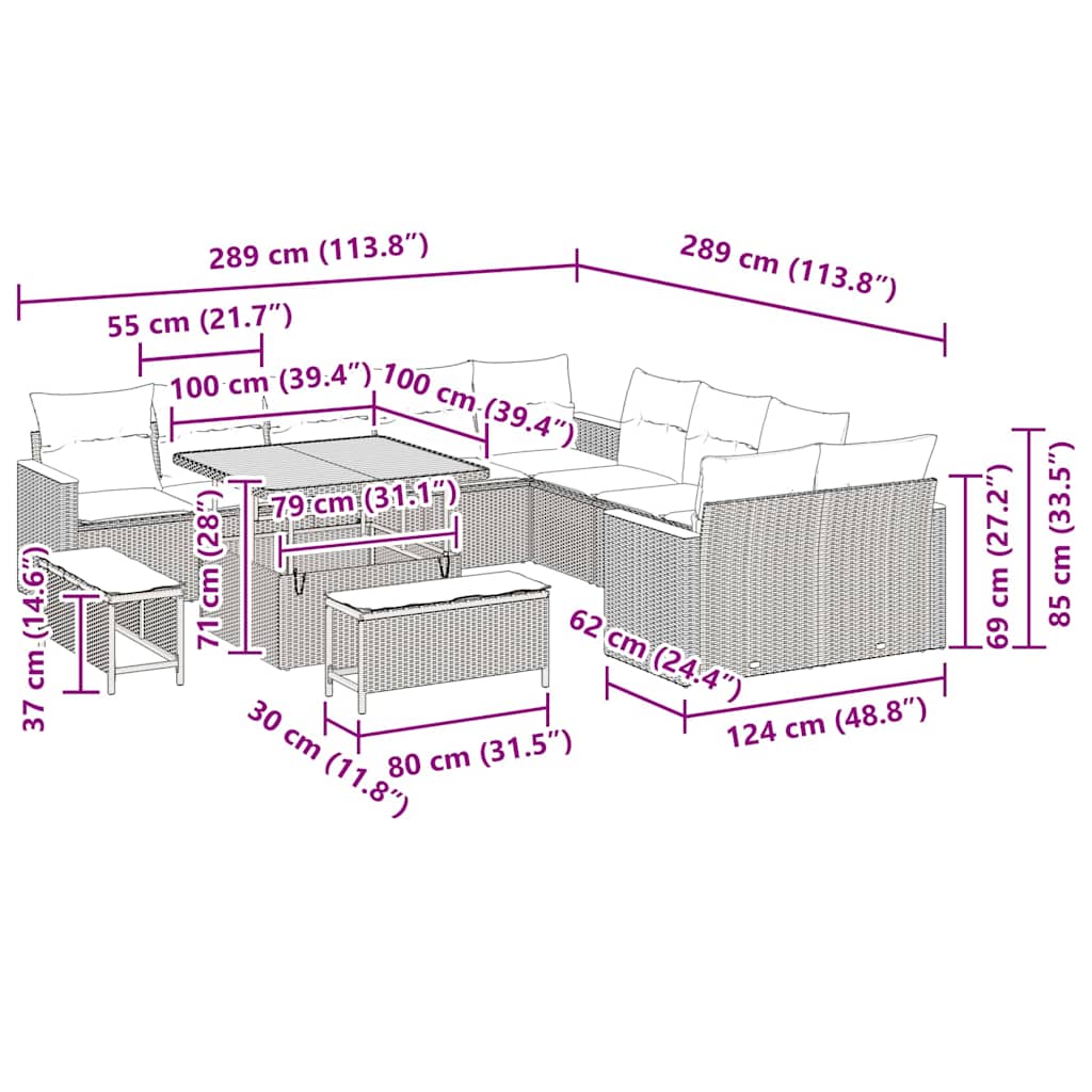 Σετ Καναπέ Κήπου 13 pcs Γκρι συνθετικό ρατάν