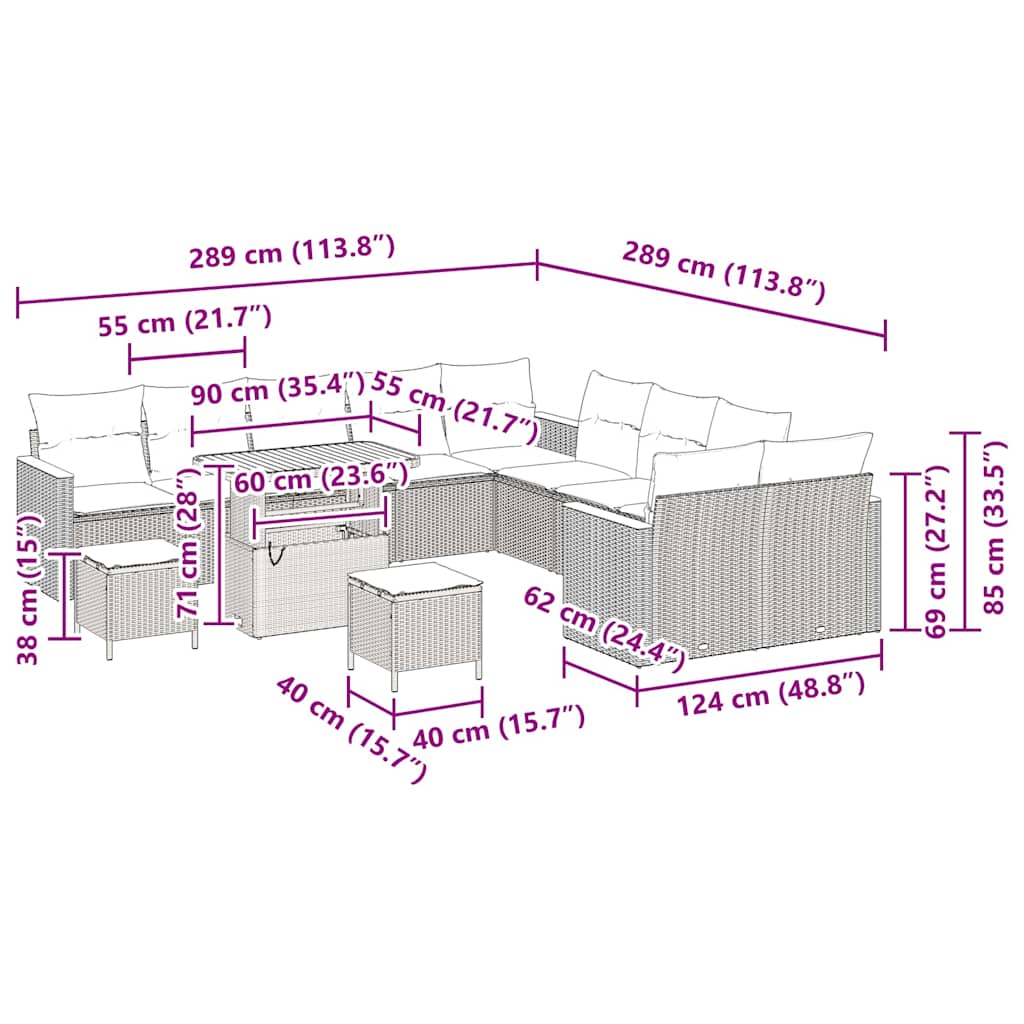 Σετ Καναπέ Κήπου 13 pcs Μαύρο συνθετικό ρατάν