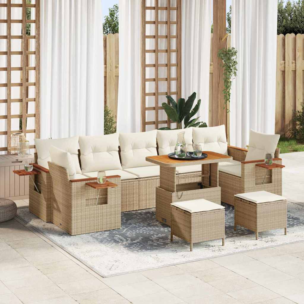 Σετ Καναπέ Κήπου με μαξιλάρι 10 pcs Μπεζ και Κρέμα