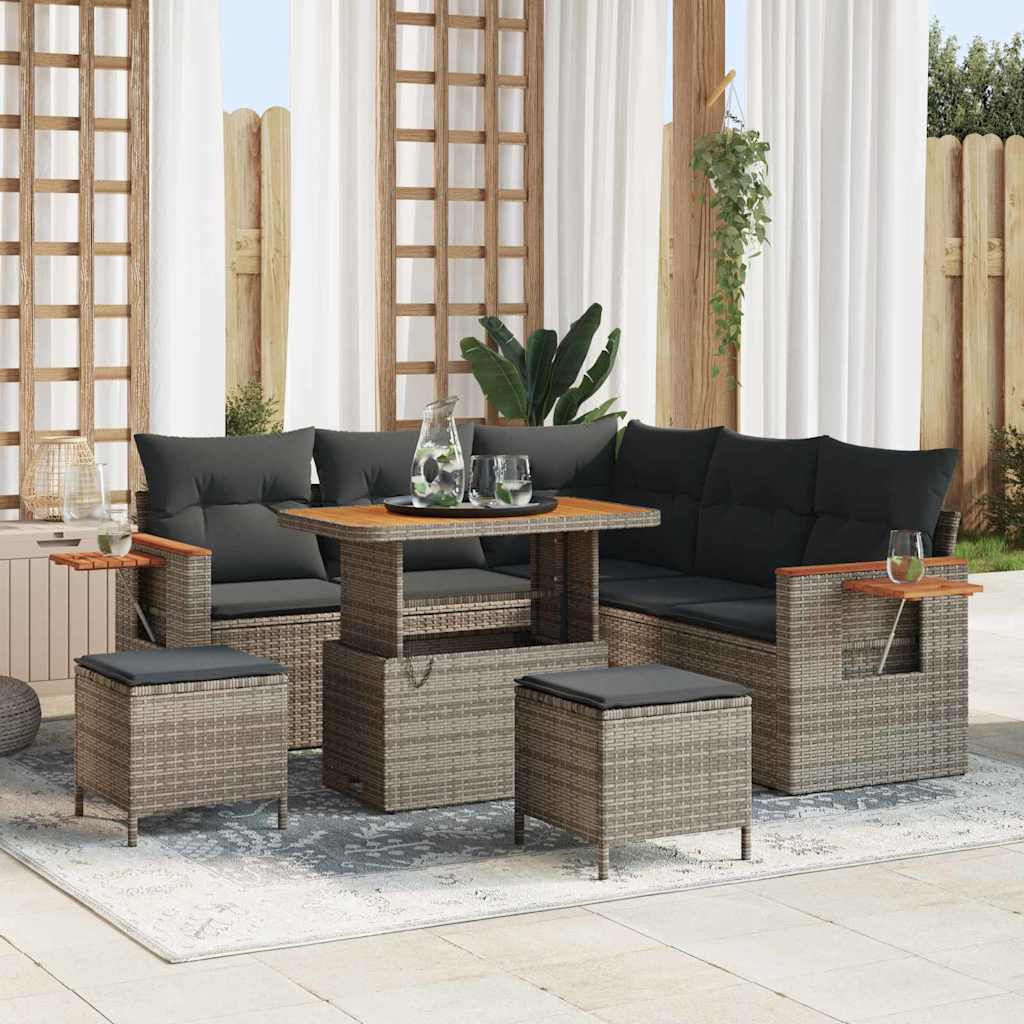 Σετ Καναπέ Κήπου 8 pcs Γκρι Πολυέστερ και Κατασκευασμένο Ατσάλι