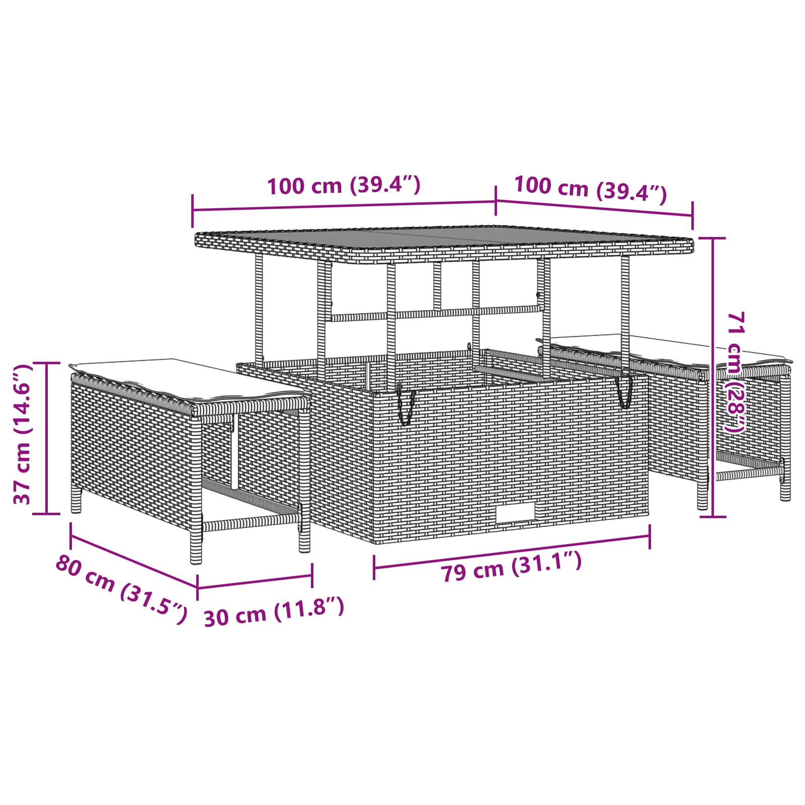 Σετ Καναπέ Κήπου με μαξιλάρι 13 pcs Μαύρο - Pakobazaar