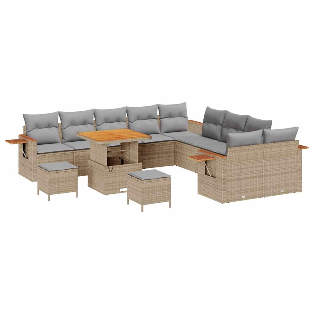 Σετ Καναπέ Κήπου με μαξιλάρι 13 pcs Μπέζ και Ανοιχτό Γκρι
