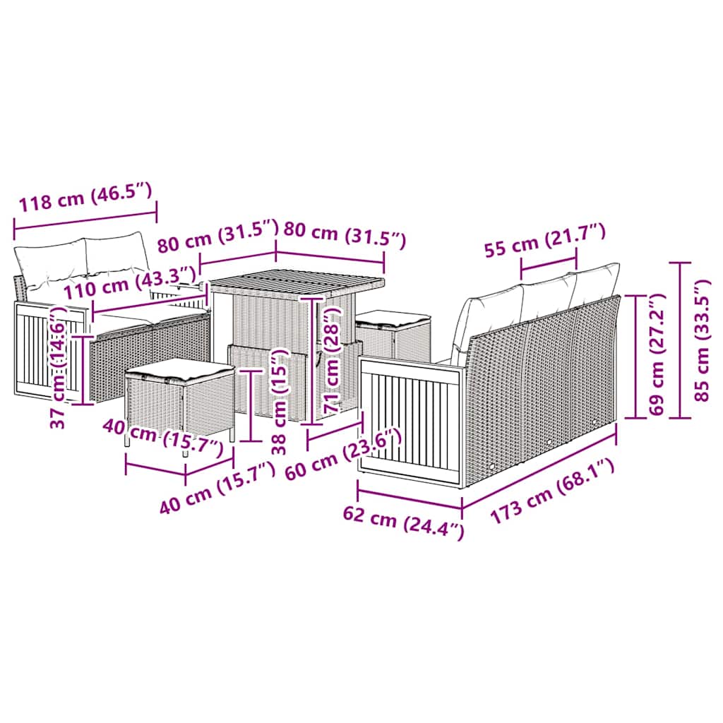 Σετ Καναπέ Κήπου με μαξιλάρι 8 pcs Μπέζ και Ανοιχτό Γκρι