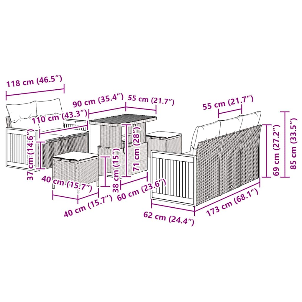 Σετ Καναπέ Κήπου με μαξιλάρι 8 pcs Μπέζ και Ανοιχτό Γκρι