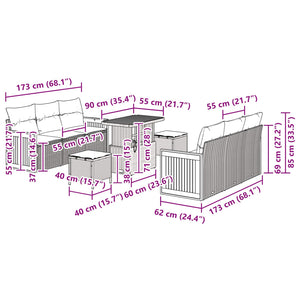 Σετ Καναπέ Κήπου με μαξιλάρι 9 pcs Μαύρο - Pakobazaar