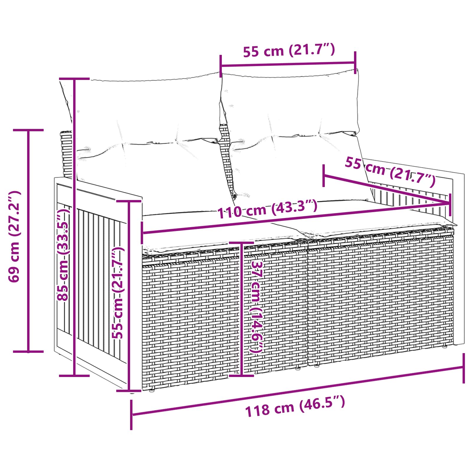 Σετ Καναπέ Κήπου με μαξιλάρι 10 pcs Μαύρο - Pakobazaar