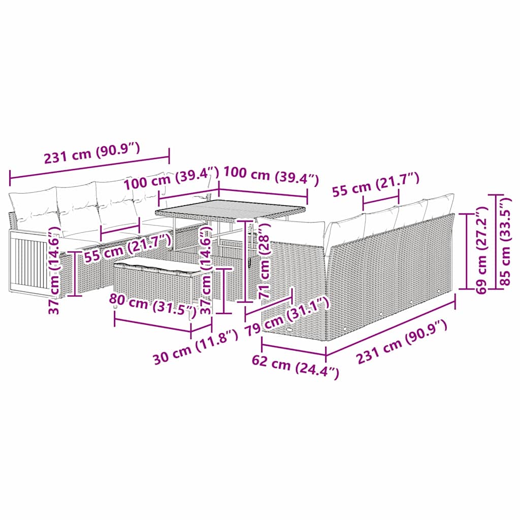 Σετ Καναπέ Κήπου με μαξιλάρι 11 pcs Μπεζ και Κρέμα