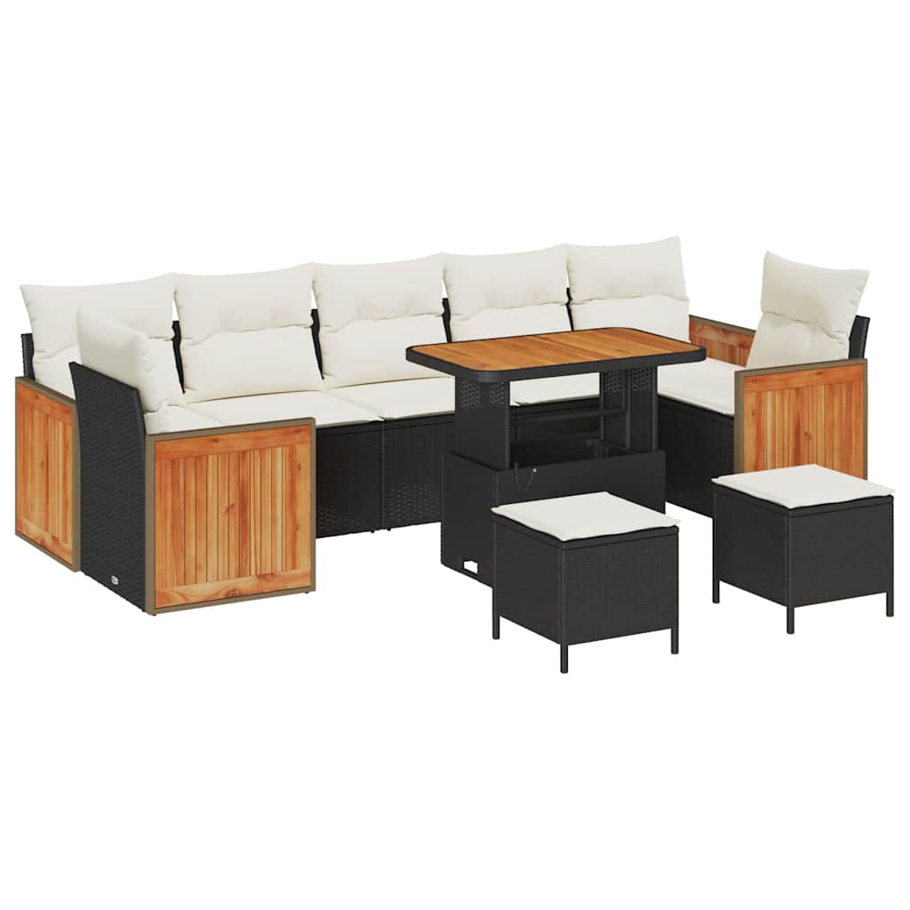 Σετ Καναπέ Κήπου με μαξιλάρι 10 pcs Μαύρο και Κρέμα