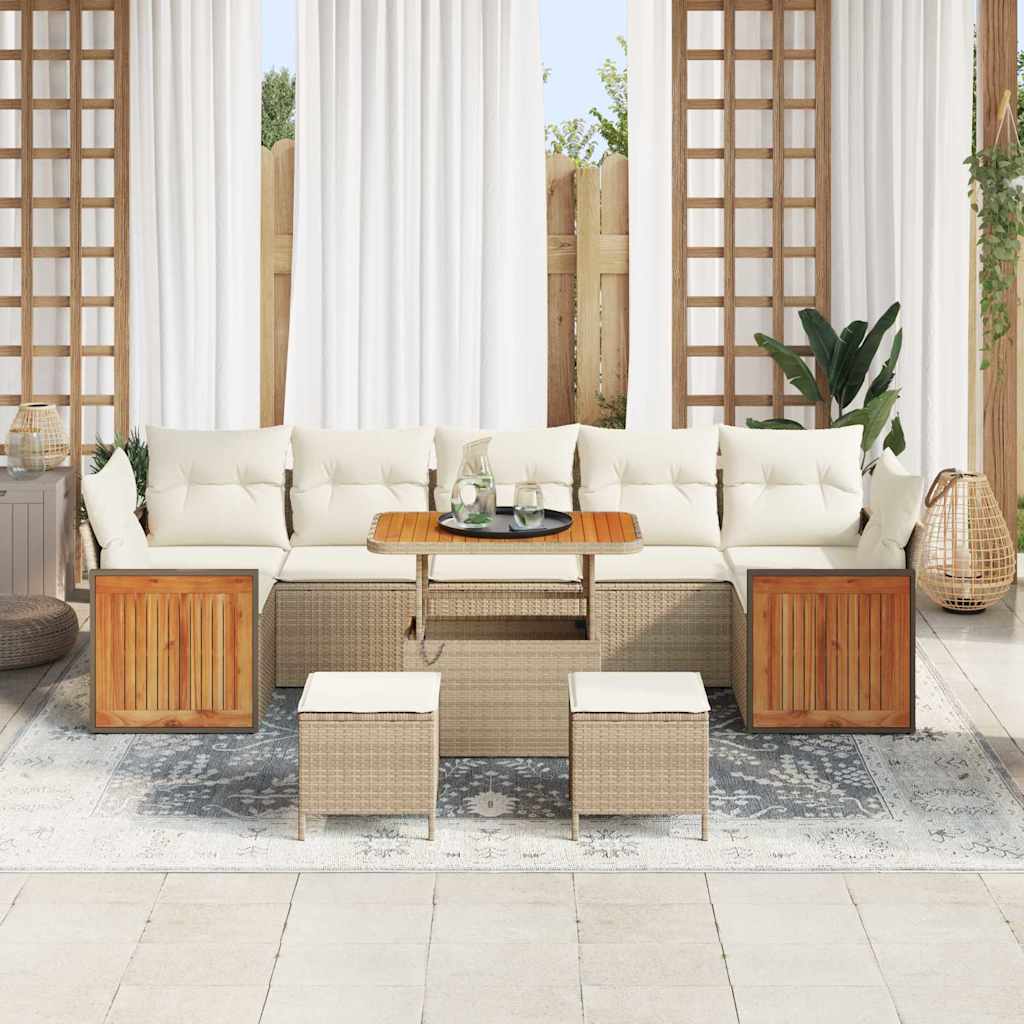 Σετ Καναπέ Κήπου με μαξιλάρι 10 pcs Μπεζ και Κρέμα